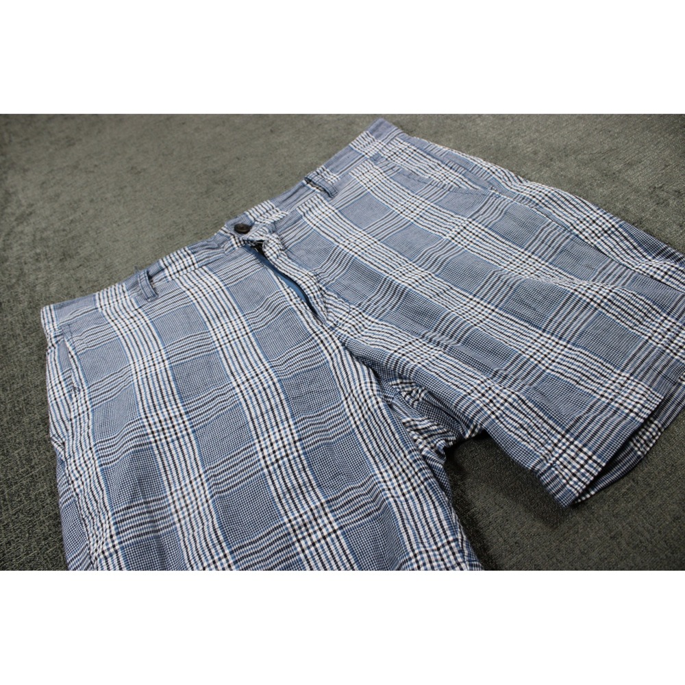 Ben Sherman Mens Blue White Glen Plaid Cotton Regular Fit Shorts Size 36W